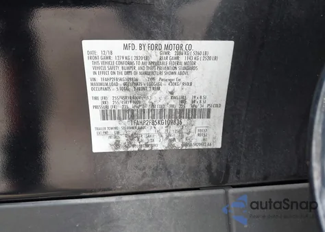 2019 Ford Taurus Limited z USA, uszkodzony, nr VIN 1FAHP2F85KG109836